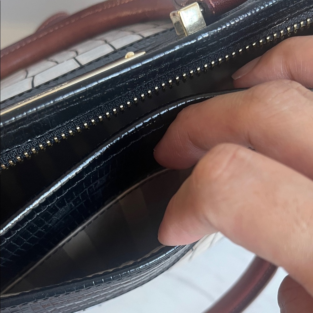 Brahmin Black & Brown Satchel with White Croc-Embossed Panel - Picture 7 of 11